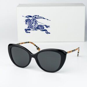 Burberry Women Sunglasses Black Grey Cat Eye BE4407 385387 NEW AUTHENTIC